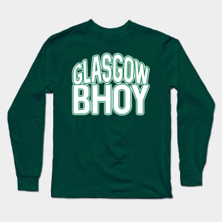 GLASGOW BHOY, Glasgow Celtic Football Club White and Green Text Design Long Sleeve T-Shirt